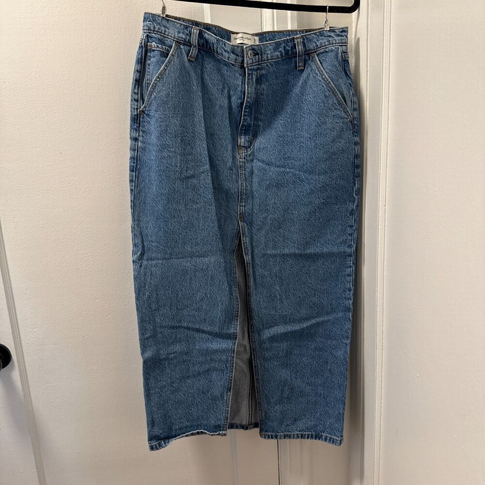 High Rise Long Denim Skirt